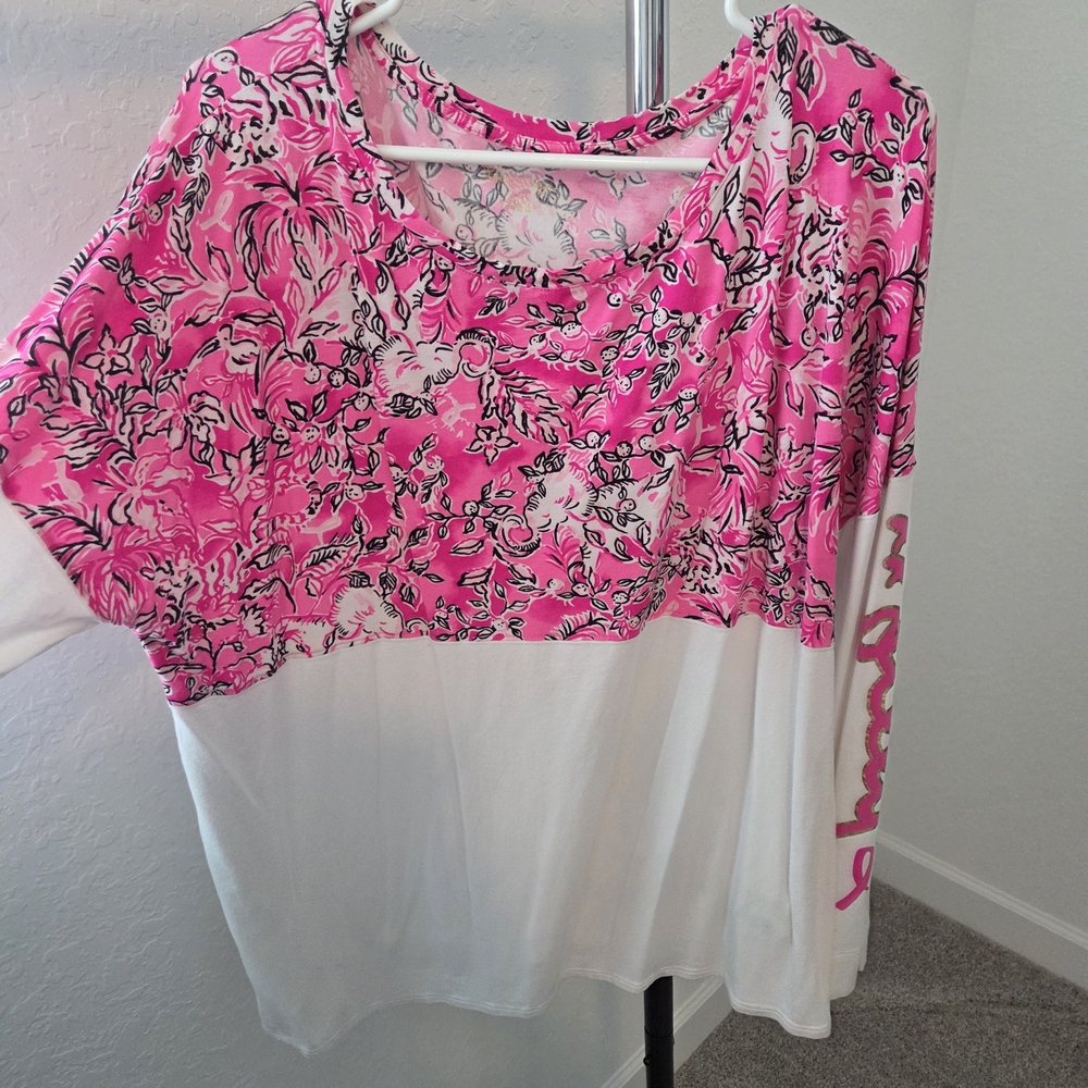 Lilly Pulitzer Pink Floral Short Sleeve Top